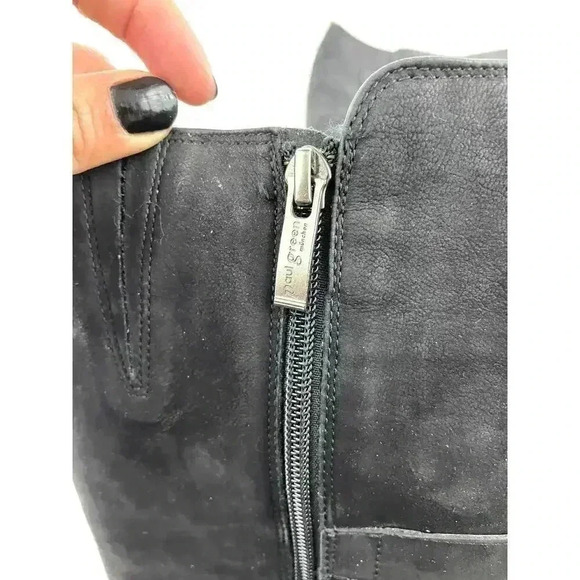 Paul Green Black Suede Leather Women's Boots 5 Kimberly Knee High Buckle Zipper - Picture 5 of 16